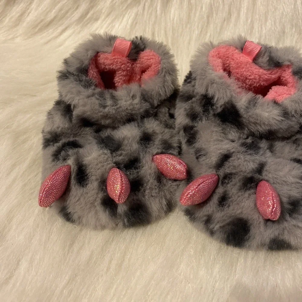 Wonder Nation Slippers Toddler Girls Size 5 Gray Pink Animal Claw Shoes NEW